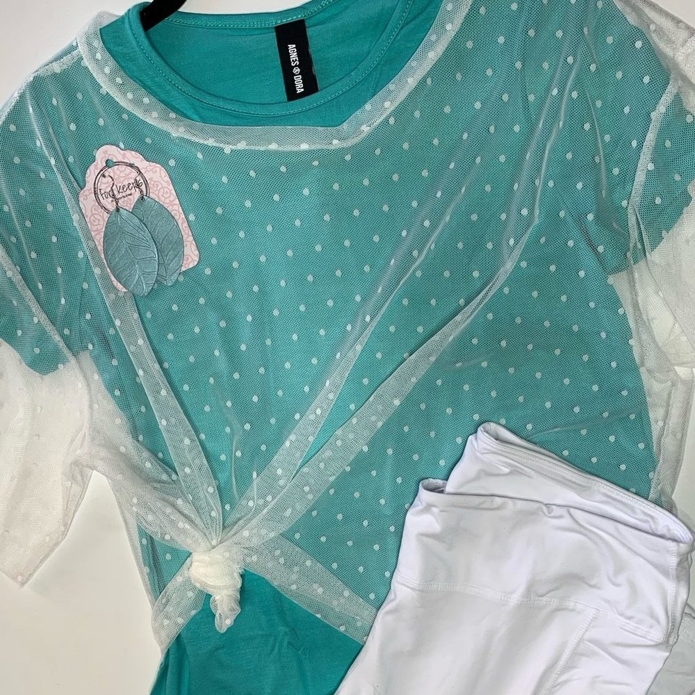 Agnes & Dora NWT Mesh Tee Ivory Mini Dot size Med